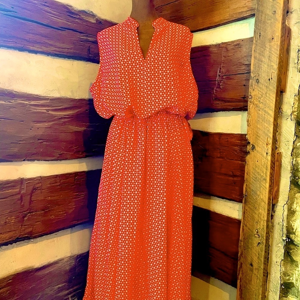 Anne Klein Red Geometric Midi Dress